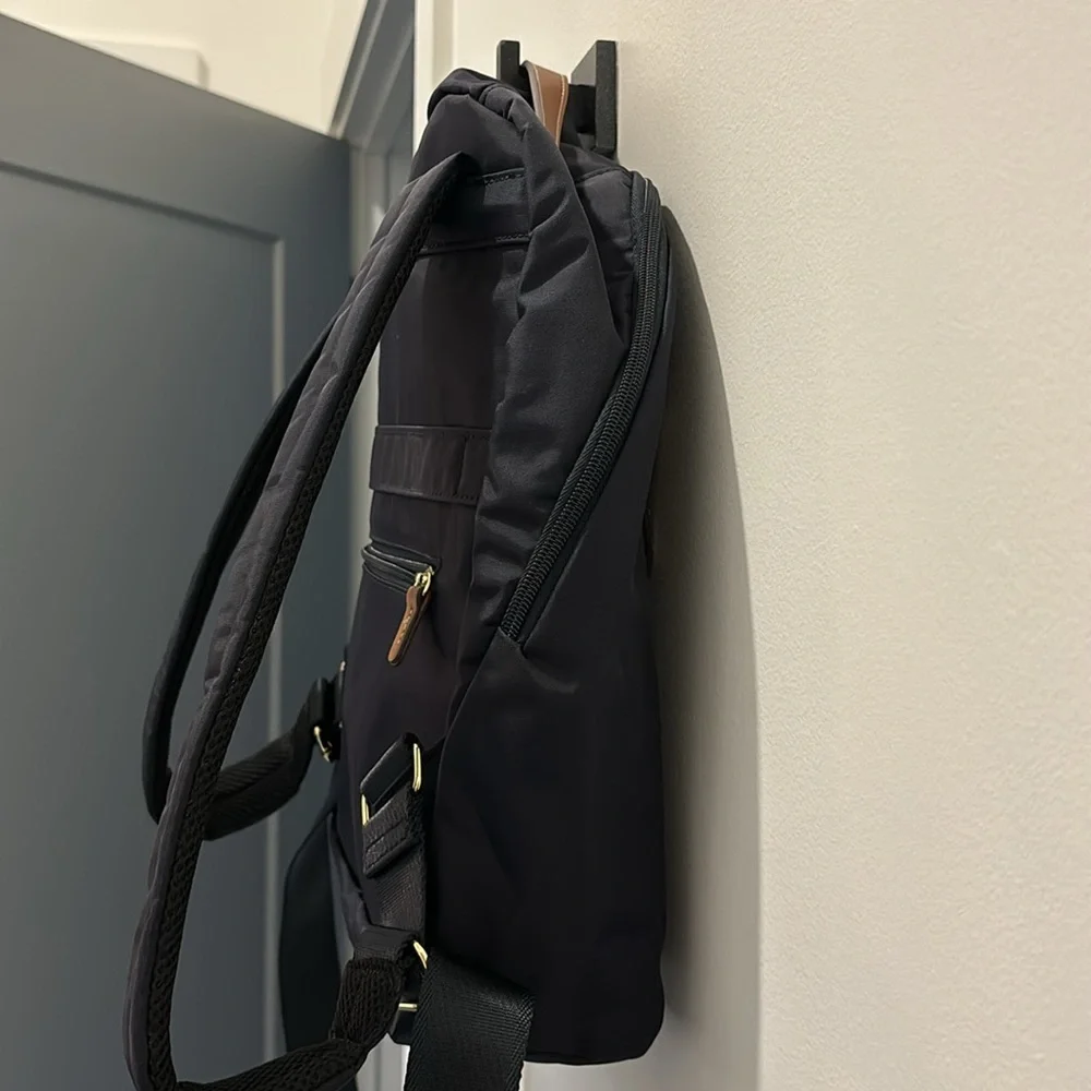 Bric's Black Backpack with Brown Leather Trim